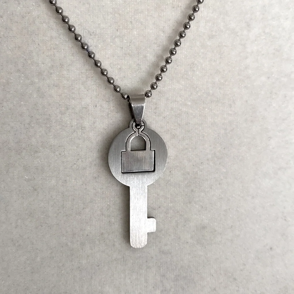 Silver Key to My Heart Necklace Minimalist Lock & Key Pendant Futuristic